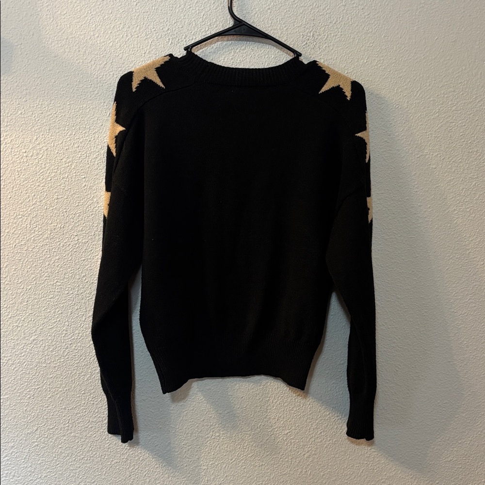 Sweet Romeo Star Print Sleeve Black and Tan Women's Sweater - Picture 4 of 4